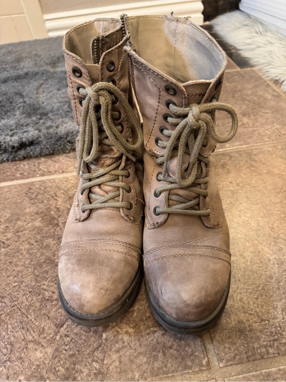 Steve Madden Taupe Lace-Up Combat Boots